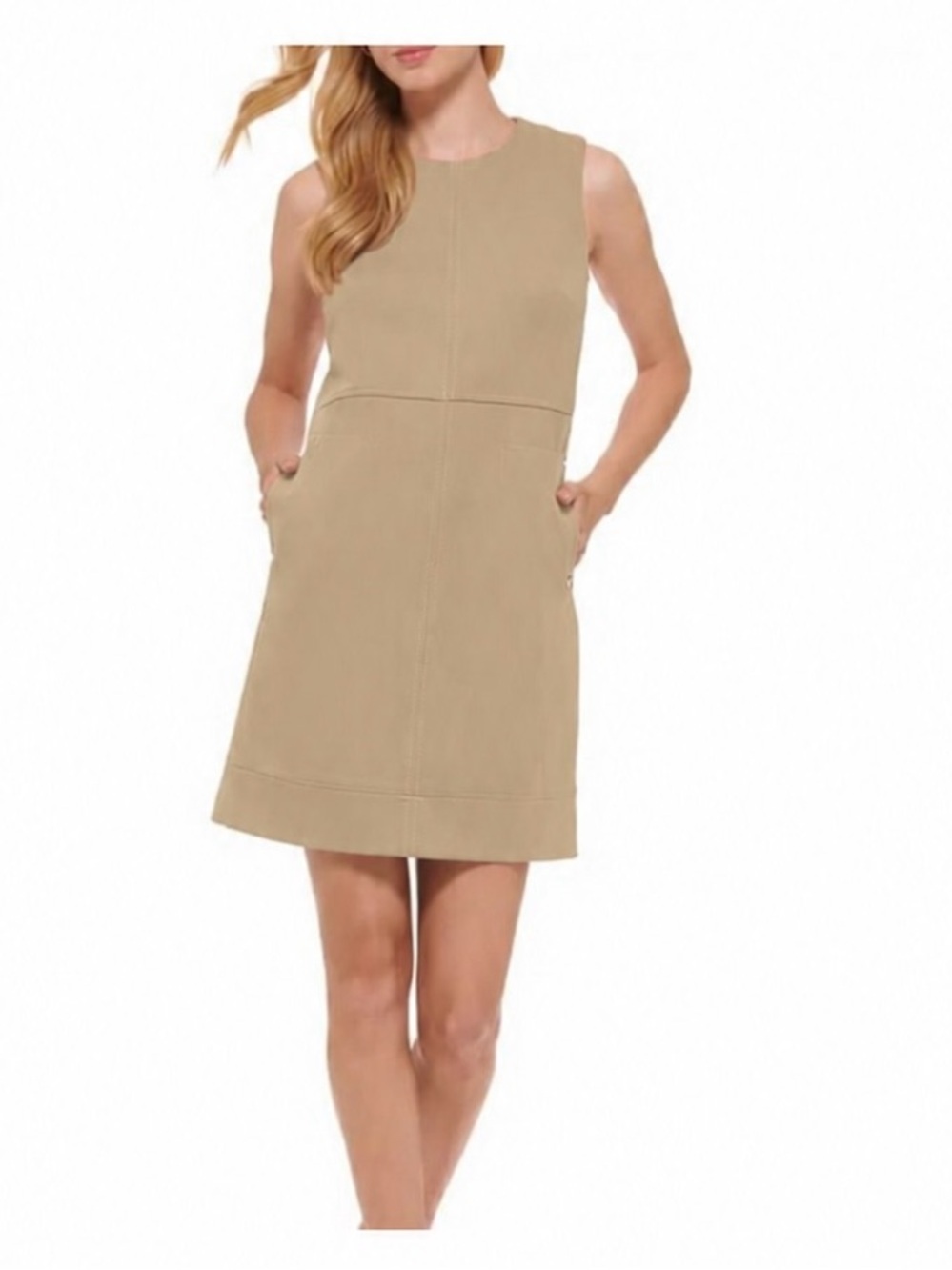 Tommy Hilfiger Twill Sleeveless Taupe Pocket Dress | 4